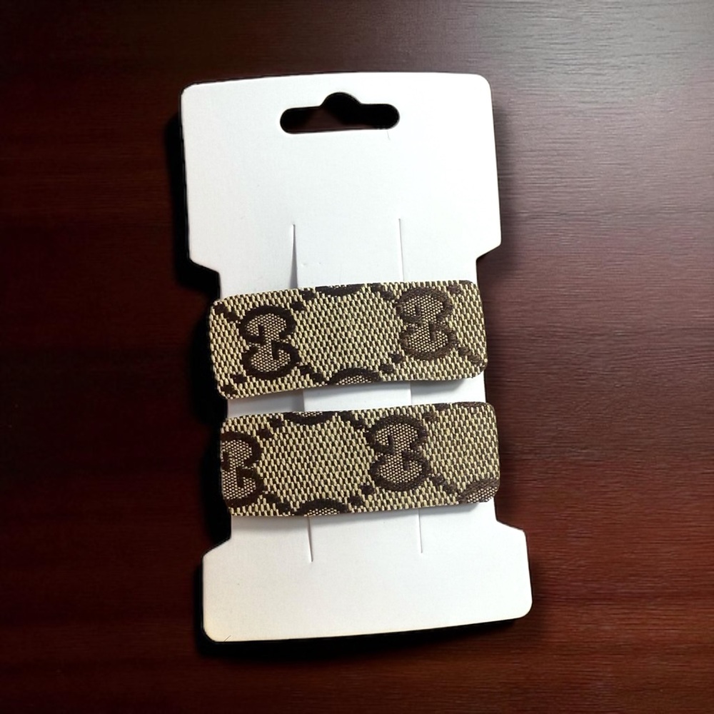 Upcycled Gucci GG classic monogram bag into barrettes set clips